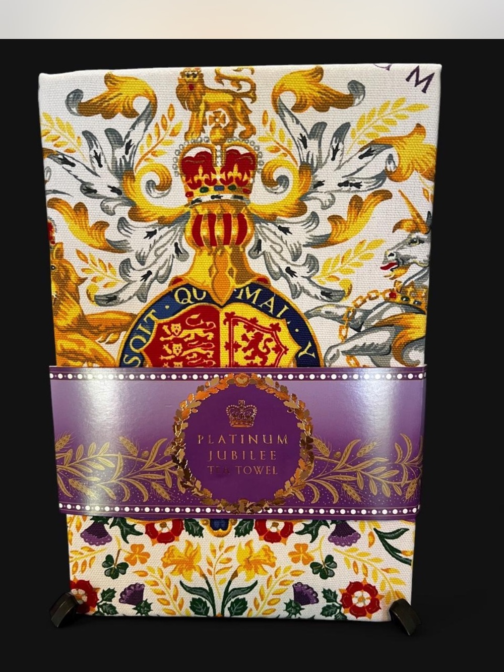 Platinum Jubilee Purple & Gold Floral Tea Towel